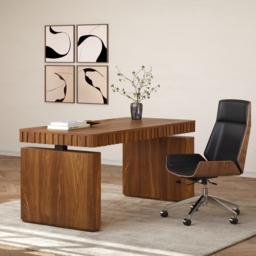 "Aura 63"" Walnut Fluted Electric Adjustable Standing Desk" - thumbnail 4