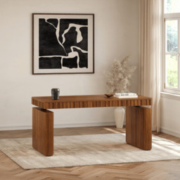 "Aura 63"" Walnut Fluted Electric Adjustable Standing Desk" - thumbnail 3