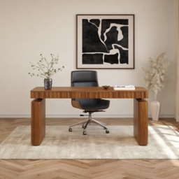 "Aura 63"" Walnut Fluted Electric Adjustable Standing Desk" - thumbnail 2