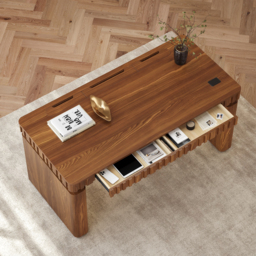 "Aura 63"" Walnut Fluted Electric Adjustable Standing Desk" - thumbnail 5