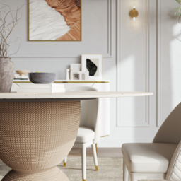 Round Dining Table Sintered Stone Top Modern in Beige - thumbnail 4