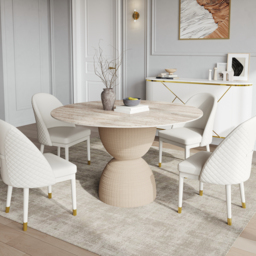 Round Dining Table Sintered Stone Top Modern in Beige - thumbnail 2