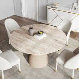 Round Dining Table Sintered Stone Top Modern in Beige - thumbnail 3