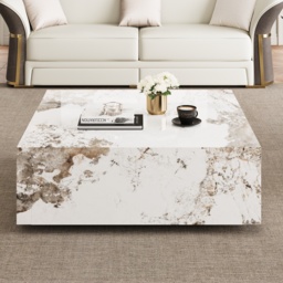 100 cm Square Sintered Stone Block Coffee Table With Storage Modern Off White Living Room Table - thumbnail 2