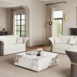 100 cm Square Sintered Stone Block Coffee Table With Storage Modern Off White Living Room Table - thumbnail 4