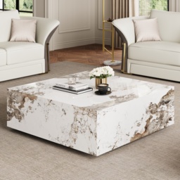 100 cm Square Sintered Stone Block Coffee Table With Storage Modern Off White Living Room Table - thumbnail 1