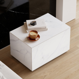 Modern 600mmW Faux Travertine Nightstand 1 Drawer Bedside Table Set of 2 - thumbnail 2