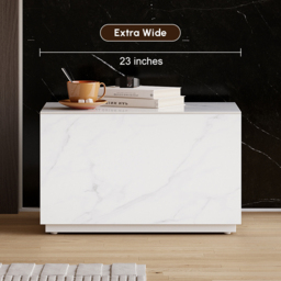 Modern 600mmW Faux Travertine Nightstand 1 Drawer Bedside Table Set of 2 - thumbnail 6
