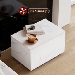 Modern 600mmW Faux Travertine Nightstand 1 Drawer Bedside Table Set of 2 - thumbnail 8