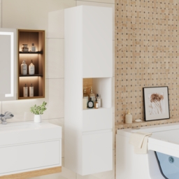 Homary Bathroom Cabinet - High Cabinet Natural & White - 35 x 35 x 160 cm,With Drawers - thumbnail 5