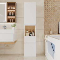 Homary Bathroom Cabinet - High Cabinet Natural & White - 35 x 35 x 160 cm,With Drawers - thumbnail 4