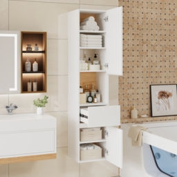 Homary Bathroom Cabinet - High Cabinet Natural & White - 35 x 35 x 160 cm,With Drawers - thumbnail 7