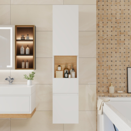 Homary Bathroom Cabinet - High Cabinet Natural & White - 35 x 35 x 160 cm,With Drawers