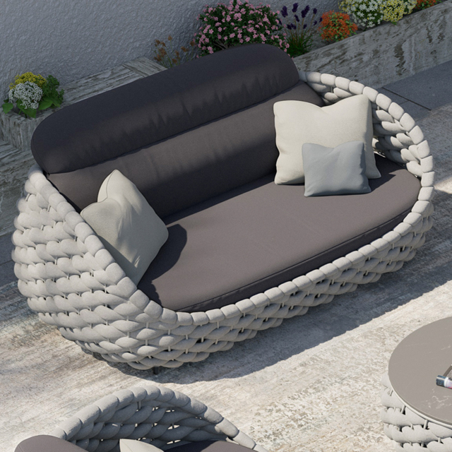 3 Seater Woven Outdoor Sofa Patio Couch in Grey Cushion & Pillow Included - image 1