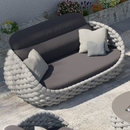 3 Seater Woven Outdoor Sofa Patio Couch in Grey Cushion & Pillow Included