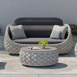 3 Seater Woven Outdoor Sofa Patio Couch in Grey Cushion & Pillow Included - thumbnail 2