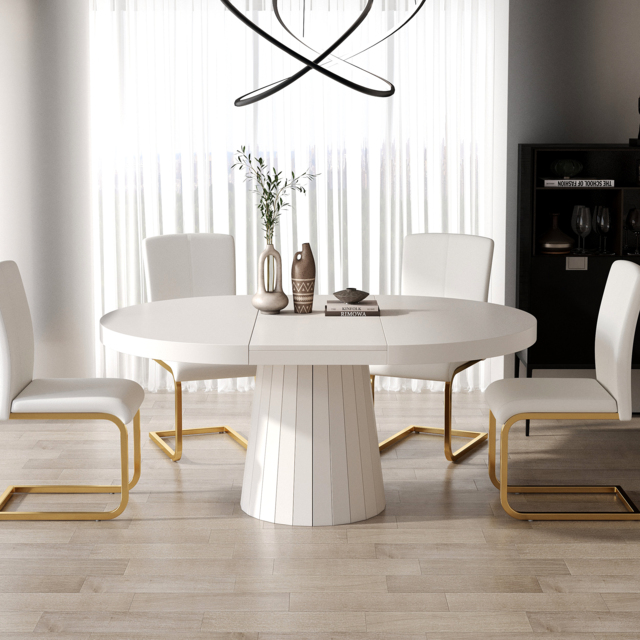 Japandi 100 cm – 140 cm Extendable Round-to-Oval Wood Dining Table–Warm White, Seats 4-6 - image 1