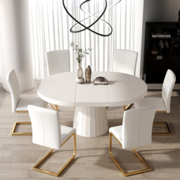 Japandi 100 cm – 140 cm Extendable Round-to-Oval Wood Dining Table–Warm White, Seats 4-6 - thumbnail 3