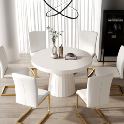 Japandi 100 cm – 140 cm Extendable Round-to-Oval Wood Dining Table–Warm White, Seats 4-6 - thumbnail 4