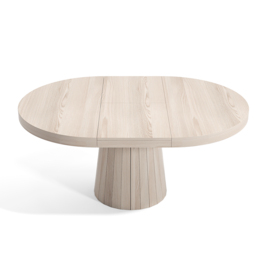 Japandi 100 cm – 140 cm Extendable Round-to-Oval Wood Dining Table–Warm White, Seats 4-6 - thumbnail 8