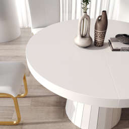 Japandi 100 cm – 140 cm Extendable Round-to-Oval Wood Dining Table–Warm White, Seats 4-6 - thumbnail 5