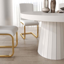 Japandi 100 cm – 140 cm Extendable Round-to-Oval Wood Dining Table–Warm White, Seats 4-6 - thumbnail 6