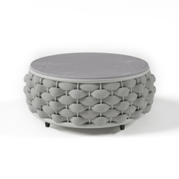 Modern Top Round Outdoor Coffee Table with Storage & Textilene Rope Woven Base in Gray - thumbnail 5