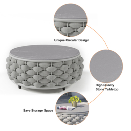 Modern Top Round Outdoor Coffee Table with Storage & Textilene Rope Woven Base in Gray - thumbnail 4