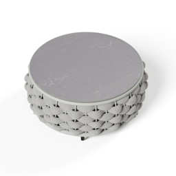 Modern Top Round Outdoor Coffee Table with Storage & Textilene Rope Woven Base in Gray - thumbnail 6