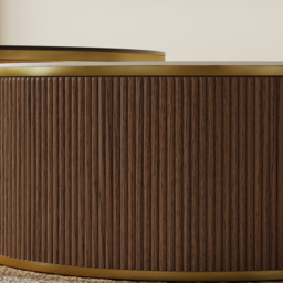 "Living Room Set 86.6"" Sintered Stone Top Walnut TV Stand & Round Glass Nesting Coffee Table with Storage" - thumbnail 7
