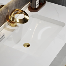 "35"" Floating Bathroom Vanity with Sintered Stone Vessel Sink with 2 Drawers in White" - thumbnail 6