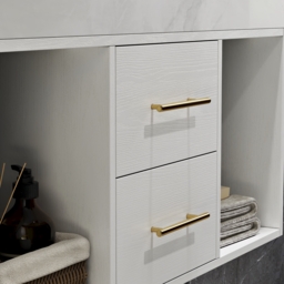 "35"" Floating Bathroom Vanity with Sintered Stone Vessel Sink with 2 Drawers in White" - thumbnail 7