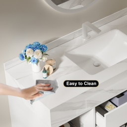 "35"" Floating Bathroom Vanity with Sintered Stone Vessel Sink with 2 Drawers in White" - thumbnail 9