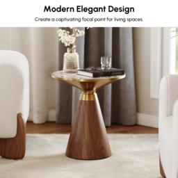 Round Walnut End Table with Sintered Stone Top - thumbnail 6