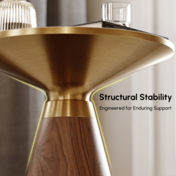 Round Walnut End Table with Sintered Stone Top - thumbnail 9