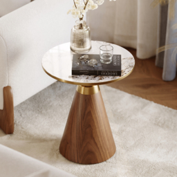Round Walnut End Table with Sintered Stone Top - thumbnail 2