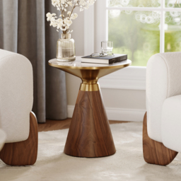 Round Walnut End Table with Sintered Stone Top - thumbnail 3