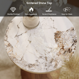 Round Walnut End Table with Sintered Stone Top - thumbnail 7