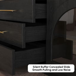 Arune Mid Century Modern Black TV Stand with LED Lights and Arched Glass Cabinet Doors - thumbnail 8