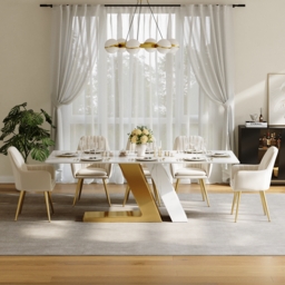 "Dining Set 87"" Modern Rectangle Sintered Stone Dining Table with 8 Chairs" - thumbnail 4