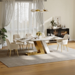 "Dining Set 87"" Modern Rectangle Sintered Stone Dining Table with 8 Chairs" - thumbnail 3