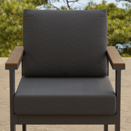 6-Pieces Acacia & Aluminium Outdoor Dining Chair Modern Yard & Patio Furniture in Grey Cushion & Pillow Included - thumbnail 7