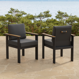 6-Pieces Acacia & Aluminium Outdoor Dining Chair Modern Yard & Patio Furniture in Grey Cushion & Pillow Included