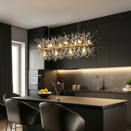 Mid-Century Modern 12-Light Crystal Firework Sputnik Kitchen Island Lighting in Gold - thumbnail 2