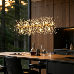Mid-Century Modern 12-Light Crystal Firework Sputnik Kitchen Island Lighting in Gold - thumbnail 6