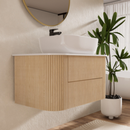 800mm Floating Fluted Wall mounted Bathroom Vanity Set Sintered Stone Top with Vessel Single Basin & 2 Drawers - thumbnail 4