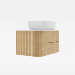 800mm Floating Fluted Wall mounted Bathroom Vanity Set Sintered Stone Top with Vessel Single Basin & 2 Drawers - thumbnail 7