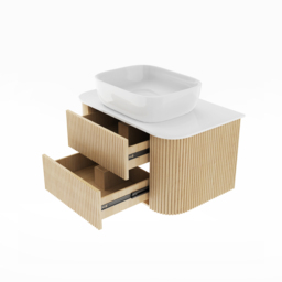 800mm Floating Fluted Wall mounted Bathroom Vanity Set Sintered Stone Top with Vessel Single Basin & 2 Drawers - thumbnail 8