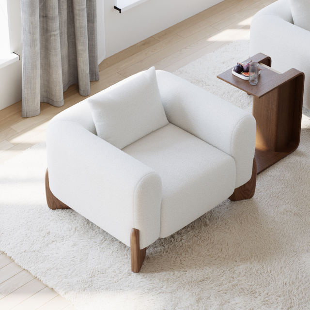 Curva Modern Boucle Accent Chair with Wood Frame Lounge Armchair for Living Room - image 1