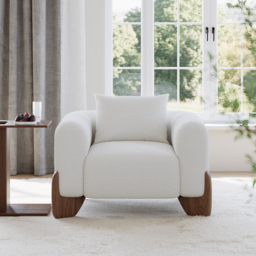Curva Modern Boucle Accent Chair with Wood Frame Lounge Armchair for Living Room - thumbnail 4